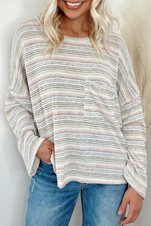 Striped Round Neck Drop Shoulder Top