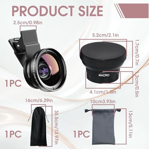 2 en 1 Objectif Telephone Portable, 15X Objectif Macro Smartphone, Grand Angle 0,45X, Phone Camera Lens Kit Clip-on Mobile Phone Camera Lenses Compatibilité Universelle Smartphone – Image 2