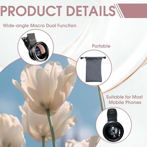 2 en 1 Objectif Telephone Portable, 15X Objectif Macro Smartphone, Grand Angle 0,45X, Phone Camera Lens Kit Clip-on Mobile Phone Camera Lenses Compatibilité Universelle Smartphone – Image 4