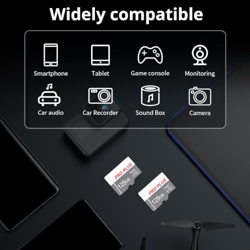 Lot de 2 Carte Mémoire 128 Go avec Adaptateur, Carte Mémoire TF Haute Vitesse, UHS-I, A1, C10, Carte TF pour Tablette/Téléphone/Appareil Photo/Autoradio/Enregistreur de Conduite (TF183 128 Go) – Image 2