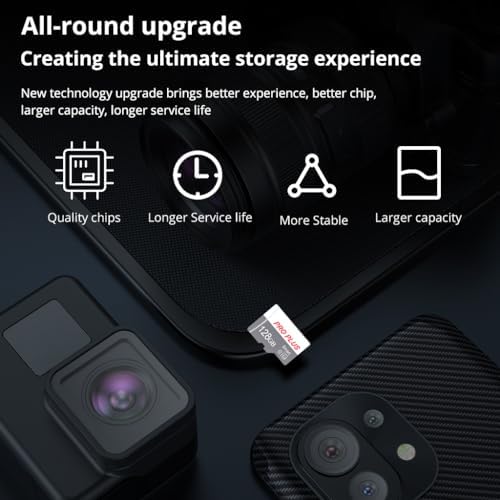 Lot de 2 Carte Mémoire 128 Go avec Adaptateur, Carte Mémoire TF Haute Vitesse, UHS-I, A1, C10, Carte TF pour Tablette/Téléphone/Appareil Photo/Autoradio/Enregistreur de Conduite (TF183 128 Go) – Image 3